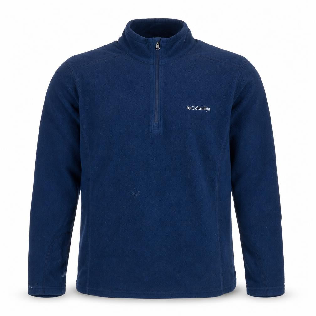Front view of Columbia men’s blue fleece 1/4 zip pullover sweatshirt m