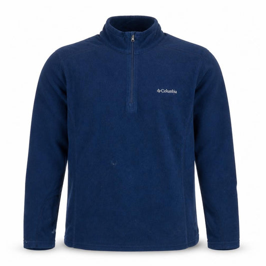 Front view of Columbia men’s blue fleece 1/4 zip pullover sweatshirt m