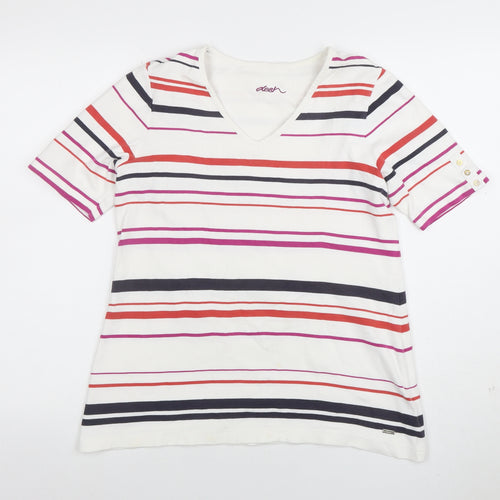 Dash Womens Multicoloured Striped V-Neck Cotton Stretch T-Shirt Size 12
