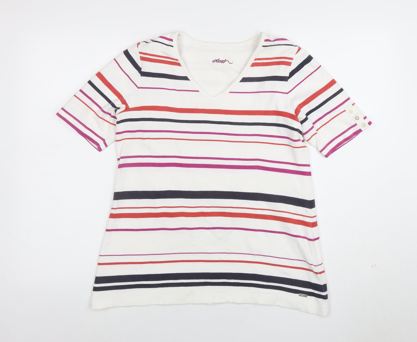 Dash Womens Multicoloured Striped V-Neck Cotton Stretch T-Shirt Size 12
