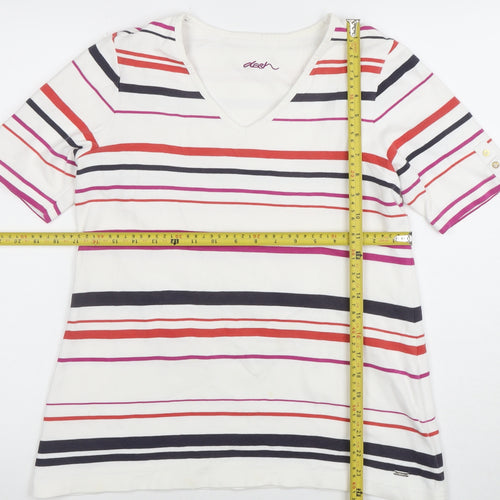 Dash Womens Multicoloured Striped V-Neck Cotton Stretch T-Shirt Size 12