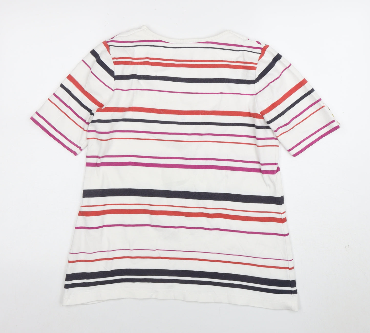 Dash Womens Multicoloured Striped V-Neck Cotton Stretch T-Shirt Size 12