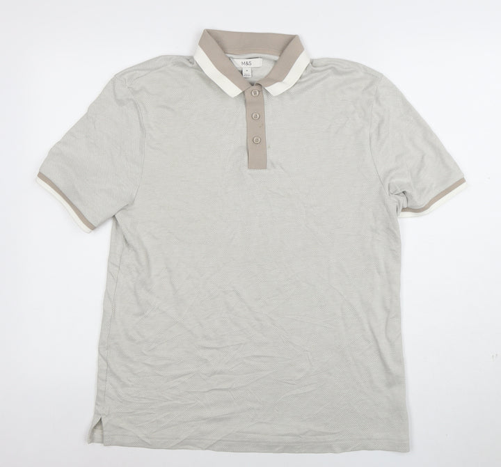 Marks and Spencer Men's Beige Short Sleeve Polo Shirt Size M