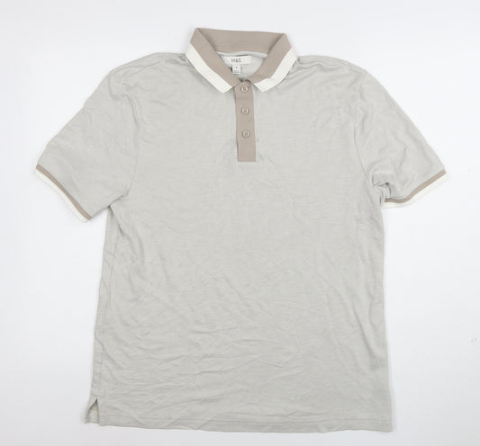 Marks and Spencer Men's Beige Short Sleeve Polo Shirt Size M