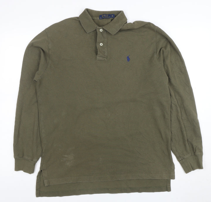 Ralph Lauren Men's Green Long Sleeve Cotton Polo Shirt Size M