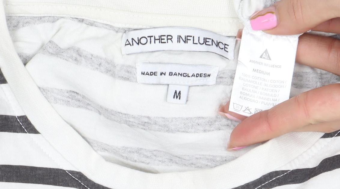 Another Influence Womens White Striped Cotton T-Shirt Size M