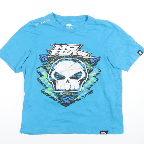 No Fear Boys Blue Graphic Skull Short Sleeve Cotton T-Shirt 13 Years