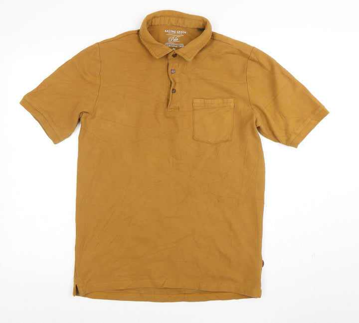 Racing Green Men's Brown Cotton Polo Shirt Size M Short Sleeve