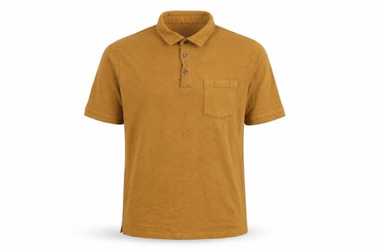 Front view of Racing Green Men's Brown Cotton Polo Shirt, size M, Short Sleeve