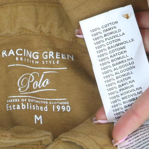 Racing Green Men's Brown Cotton Polo Shirt Size M Short Sleeve