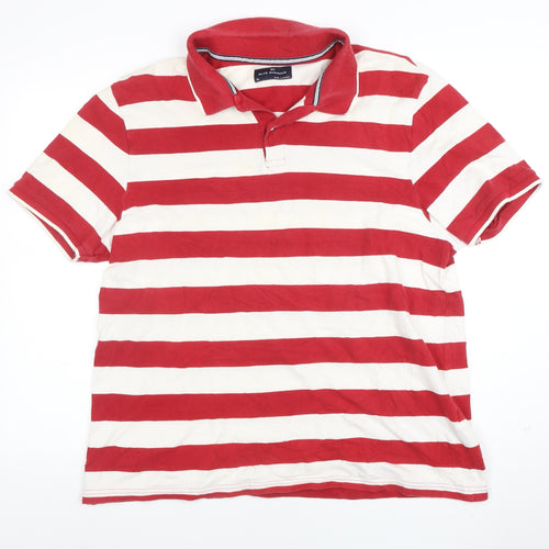 Blue Harbour Men’s Red Striped Cotton Polo Shirt XL Classic Fit