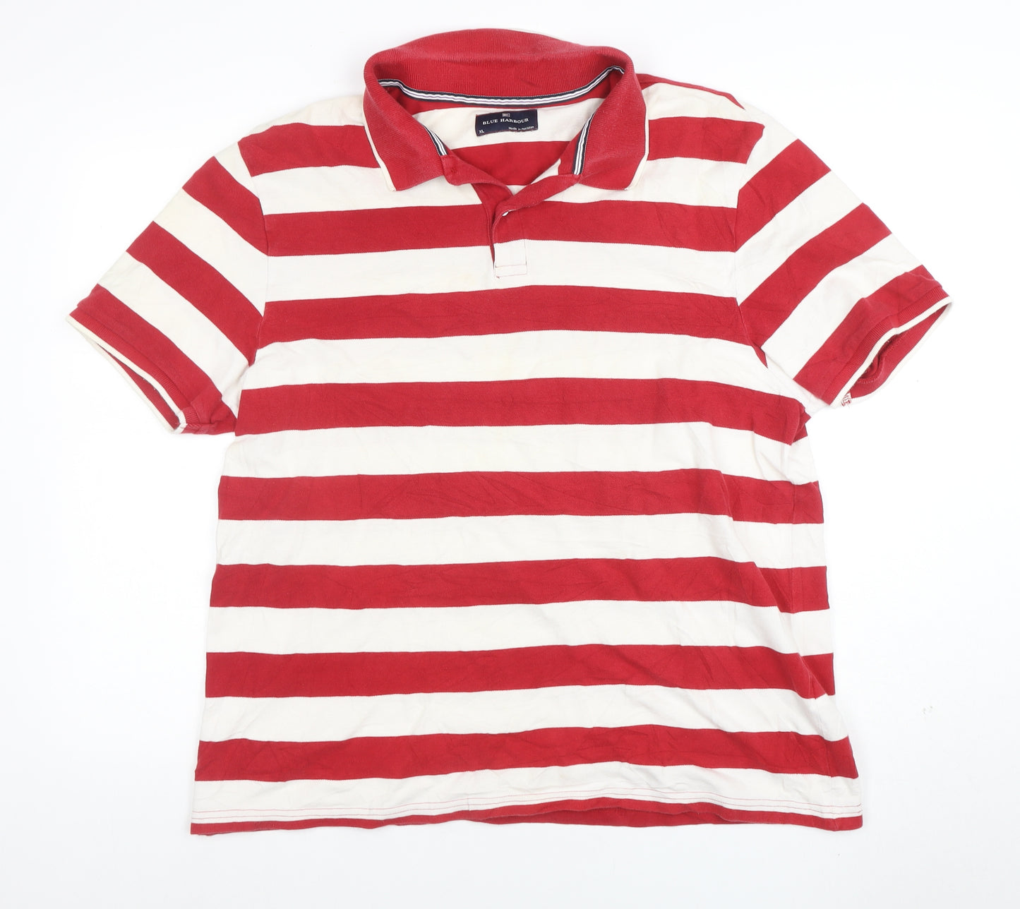 Blue Harbour Men’s Red Striped Cotton Polo Shirt XL Classic Fit