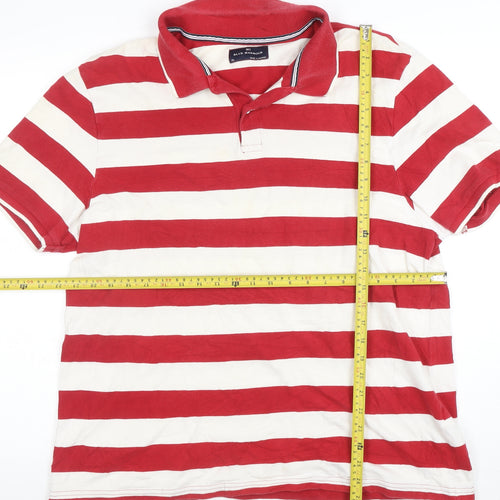 Blue Harbour Men’s Red Striped Cotton Polo Shirt XL Classic Fit