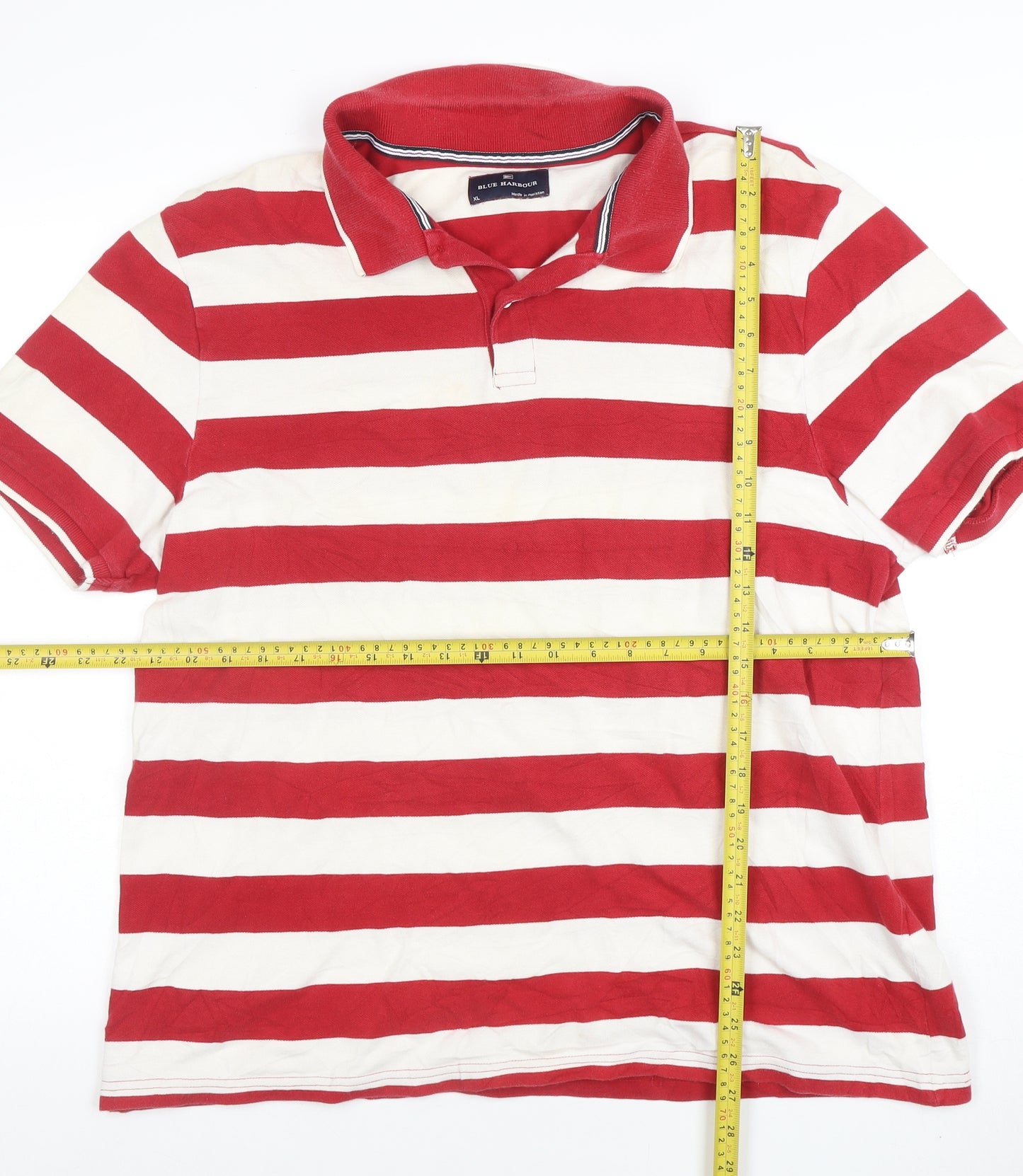 Blue Harbour Men’s Red Striped Cotton Polo Shirt XL Classic Fit