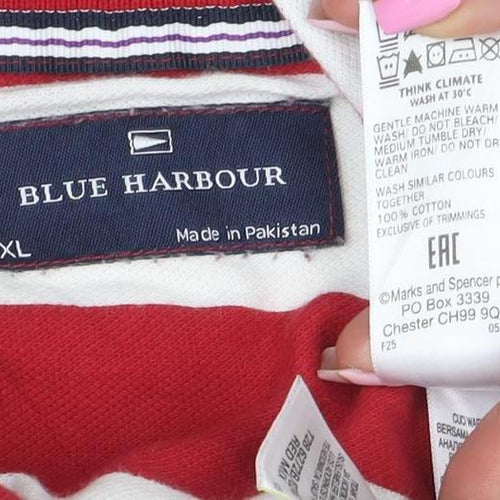 Blue Harbour Men’s Red Striped Cotton Polo Shirt XL Classic Fit