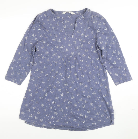 Fat Face Womens Blue Floral 3/4 Sleeve Cotton Tunic Blouse Size 12