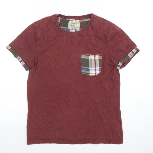 Burton Menswear London Men Red Checked Pocket Short Sleeve Pyjama Top XS