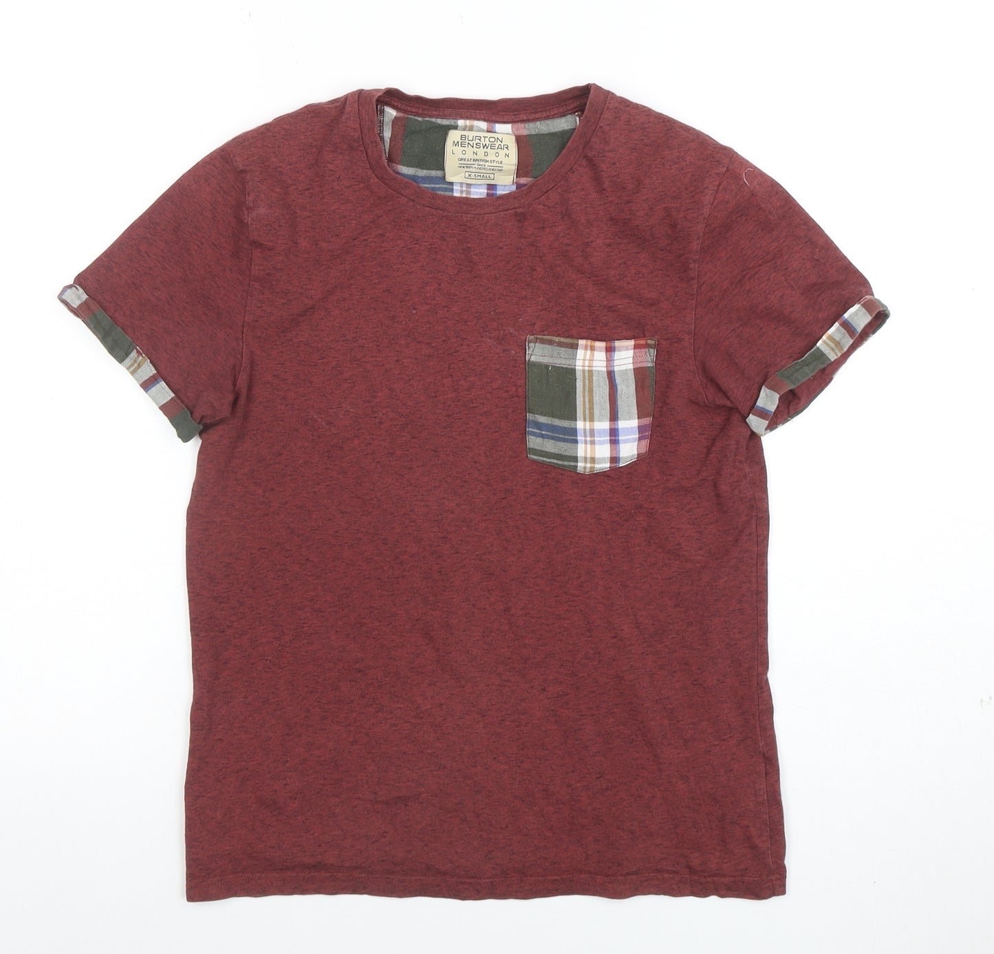 Burton Menswear London Men Red Checked Pocket Short Sleeve Pyjama Top XS