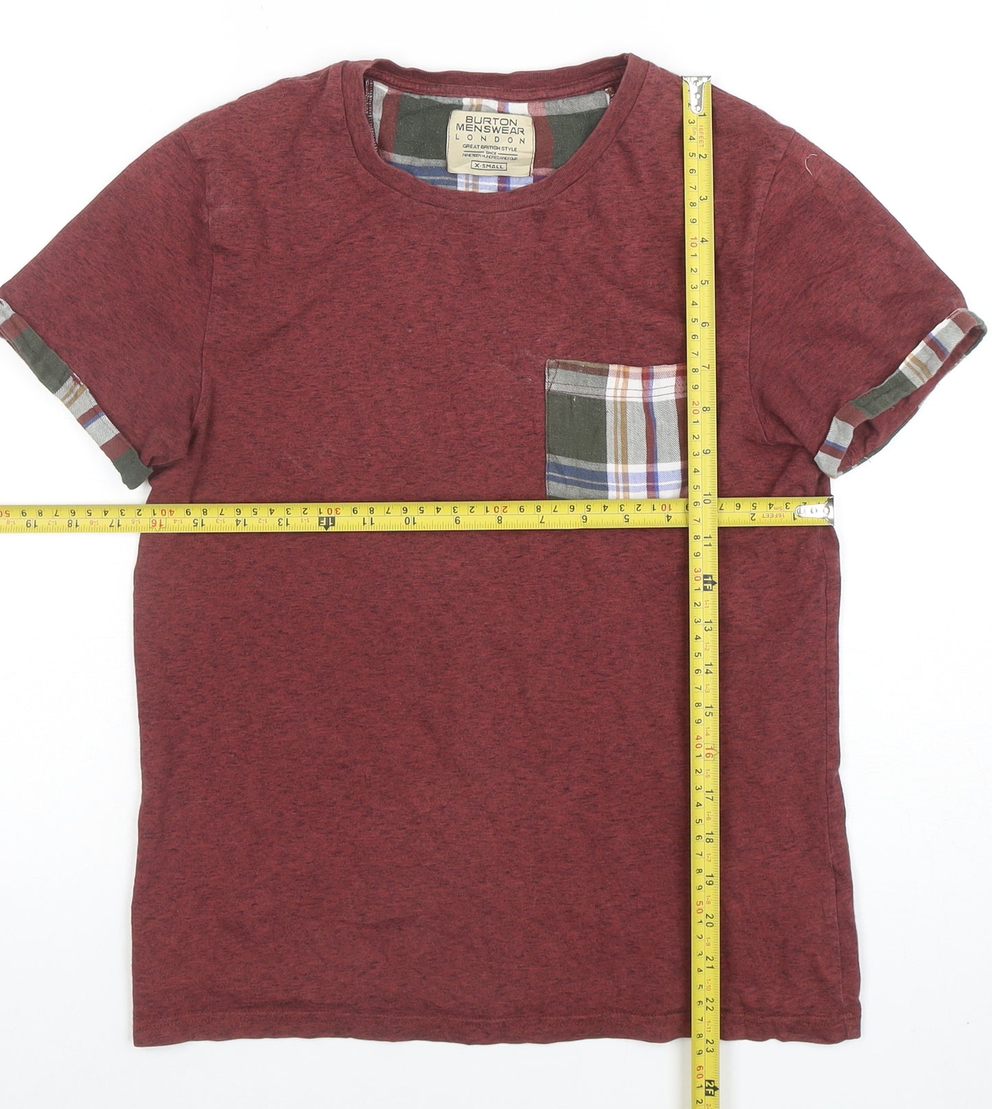 Burton Menswear London Men Red Checked Pocket Short Sleeve Pyjama Top XS