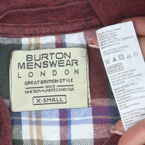 Burton Menswear London Men Red Checked Pocket Short Sleeve Pyjama Top XS