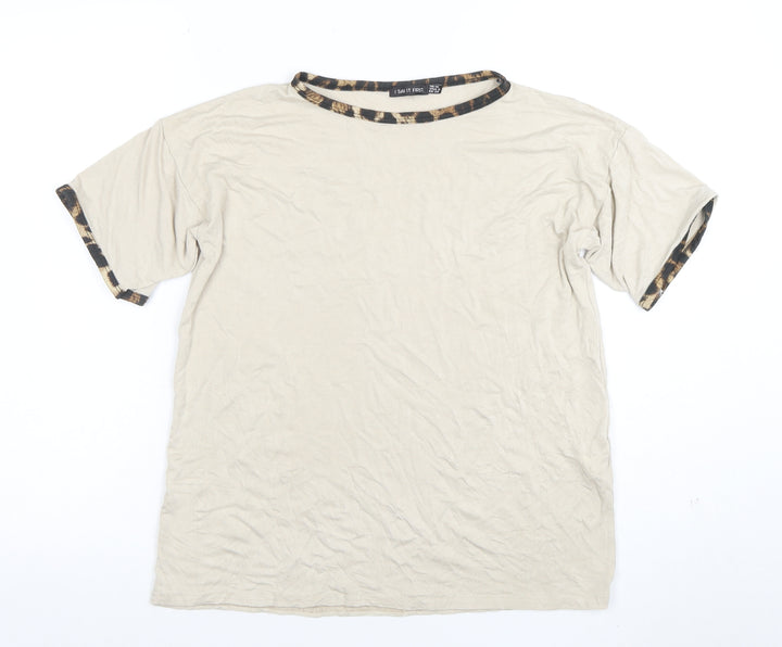 I Saw It First Women's Beige Short Sleeve Basic T-Shirt Size 10