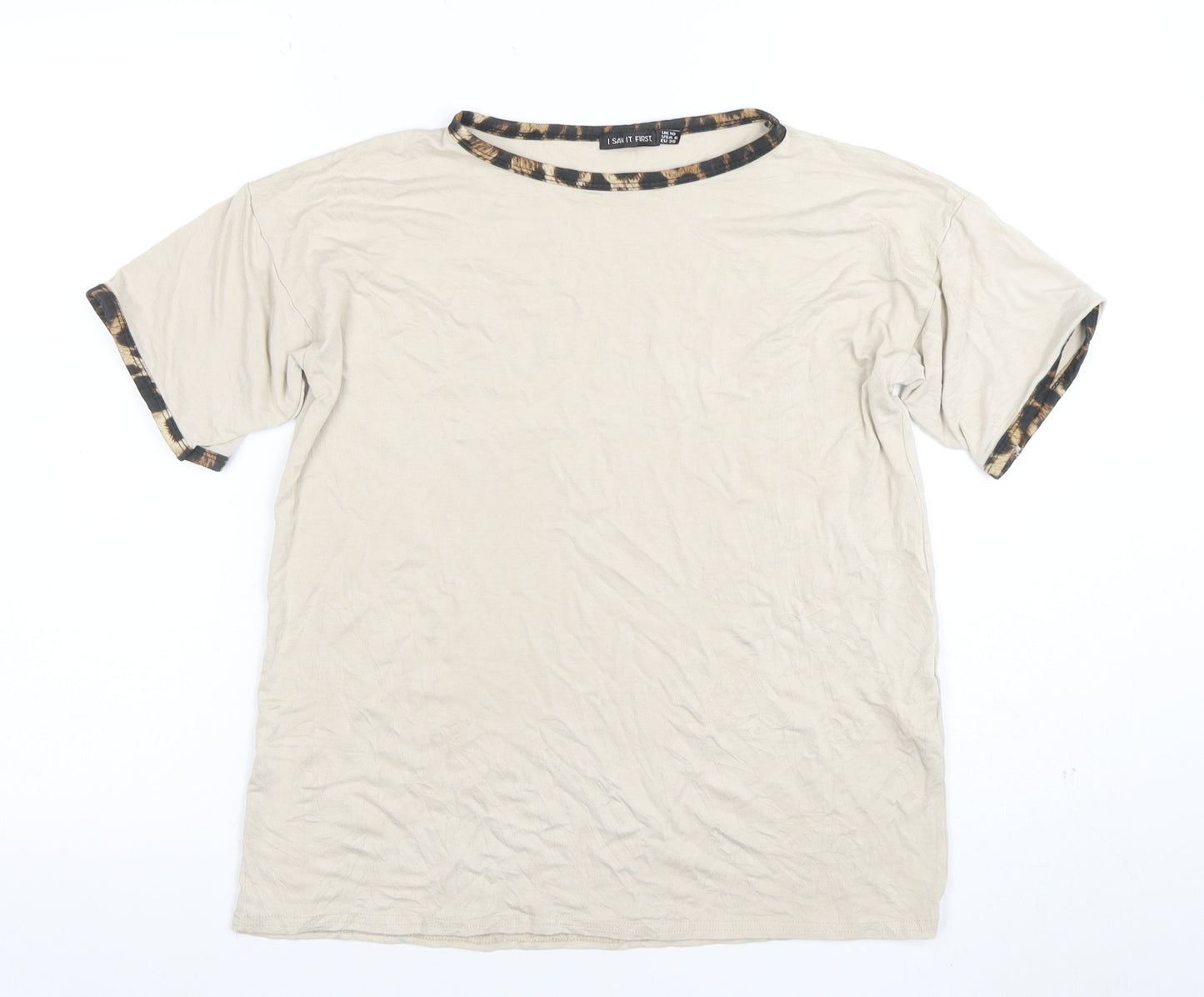 I Saw It First Women's Beige Short Sleeve Basic T-Shirt Size 10