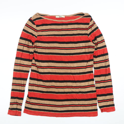 Oasis Womens Multicoloured Striped Long Sleeve Boat Neck Top L
