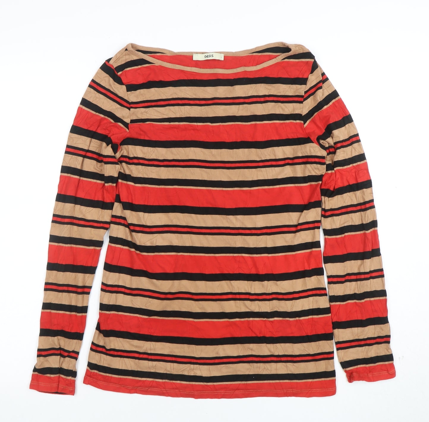 Oasis Womens Multicoloured Striped Long Sleeve Boat Neck Top L