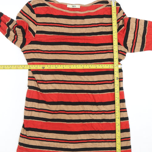 Oasis Womens Multicoloured Striped Long Sleeve Boat Neck Top L