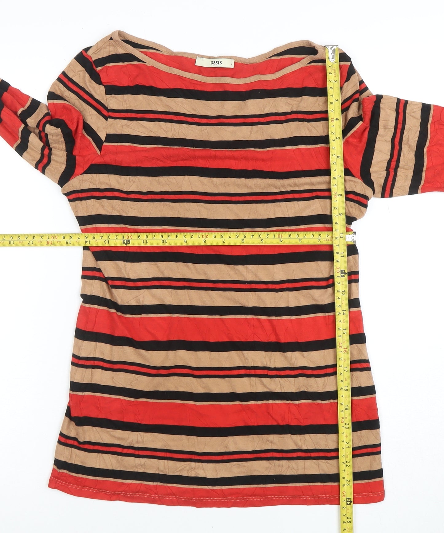 Oasis Womens Multicoloured Striped Long Sleeve Boat Neck Top L