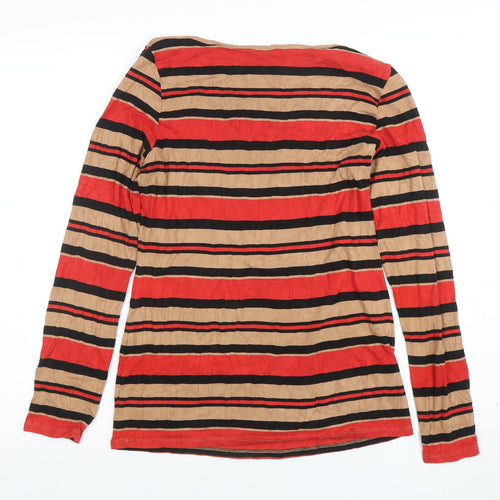 Oasis Womens Multicoloured Striped Long Sleeve Boat Neck Top L