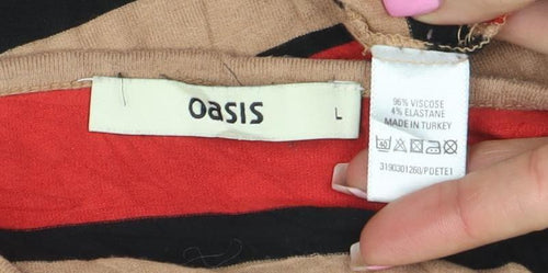 Oasis Womens Multicoloured Striped Long Sleeve Boat Neck Top L