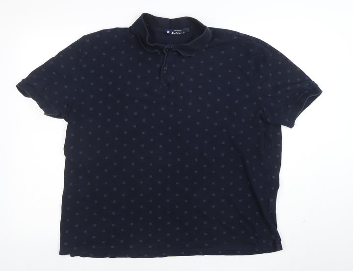 Ben Sherman Men's Blue 2XL Geometric Cotton Polo Shirt