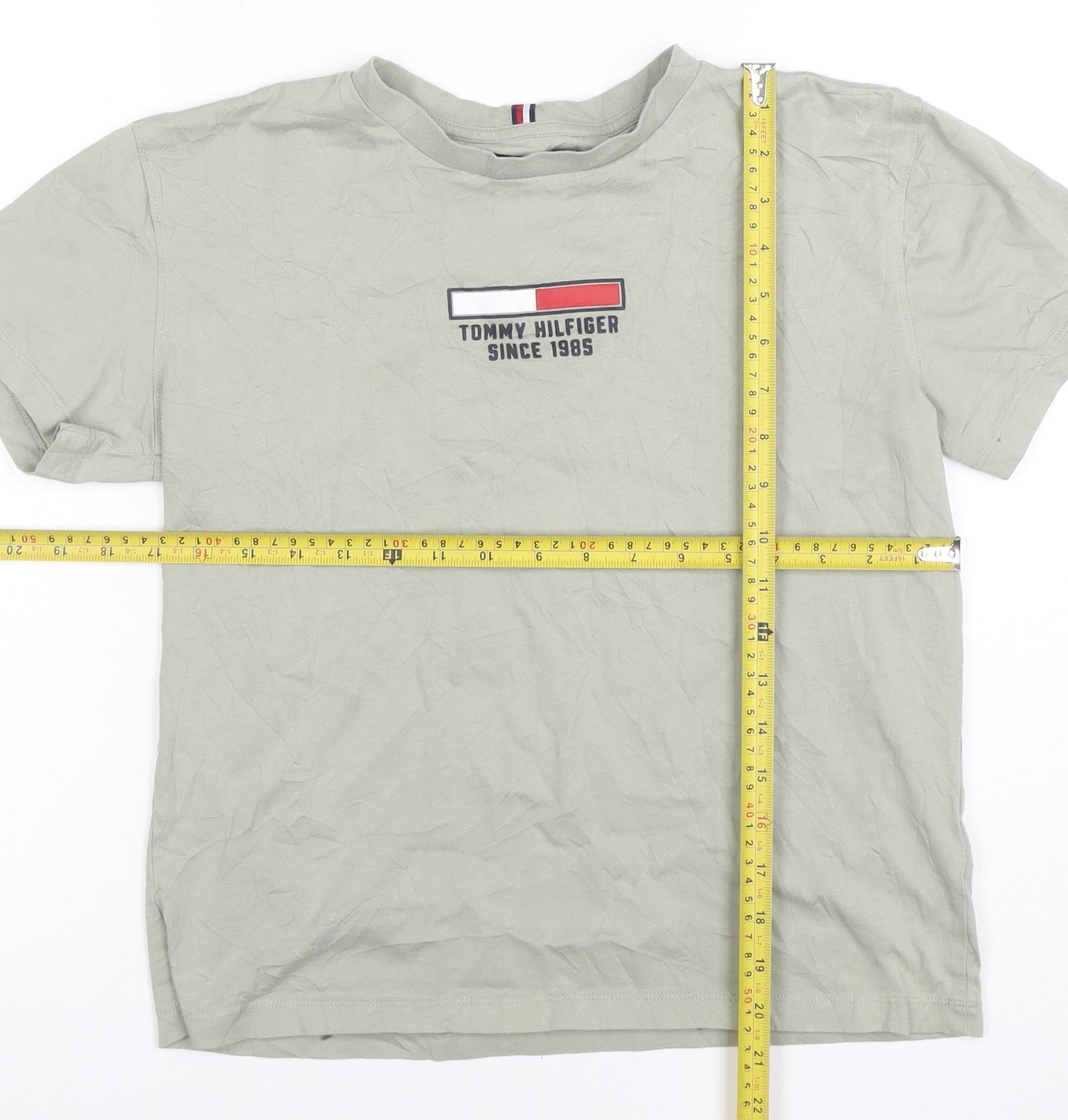 Tommy Hilfiger Boys Beige Logo Cotton Short Sleeve T-Shirt 16 Years
