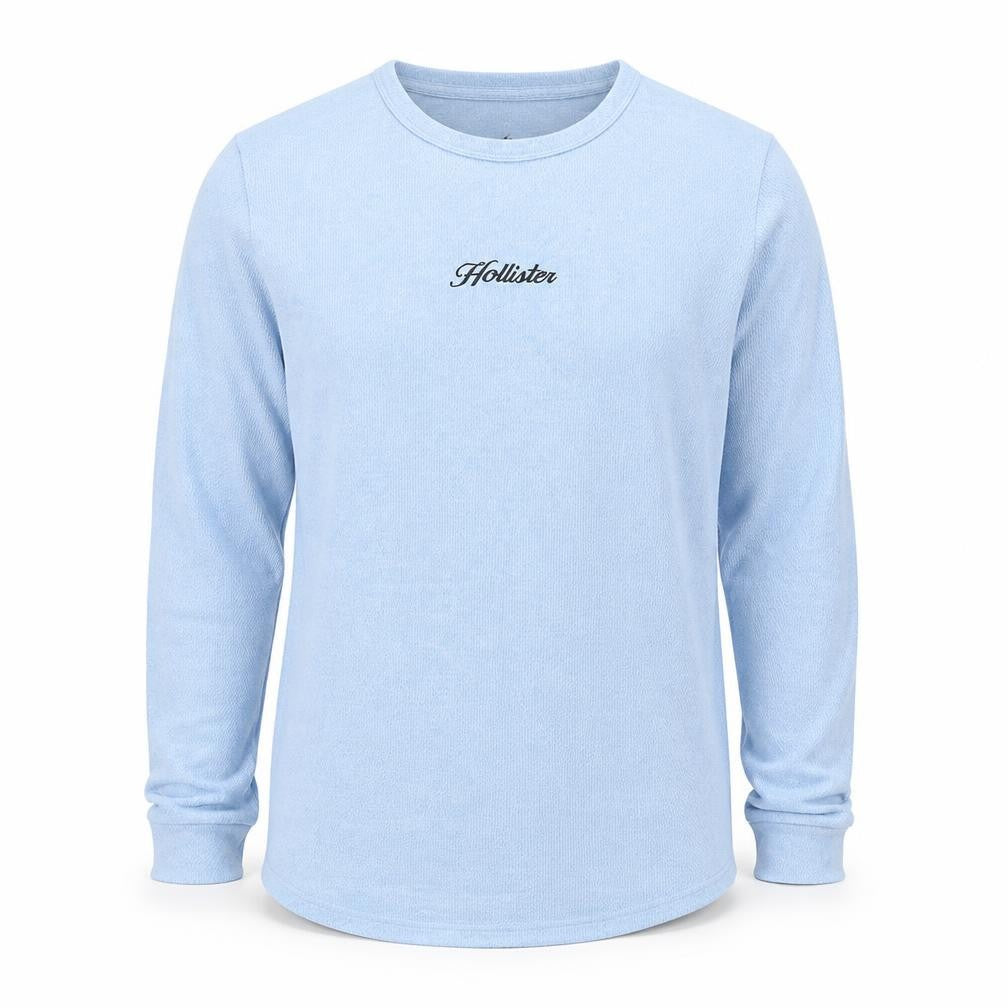 Front view of Hollister Men’s Blue Small Crew Neck Lightweight Pullover Sweatshirt