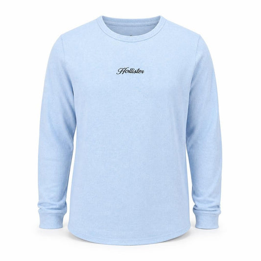 Front view of Hollister Men’s Blue Small Crew Neck Lightweight Pullover Sweatshirt