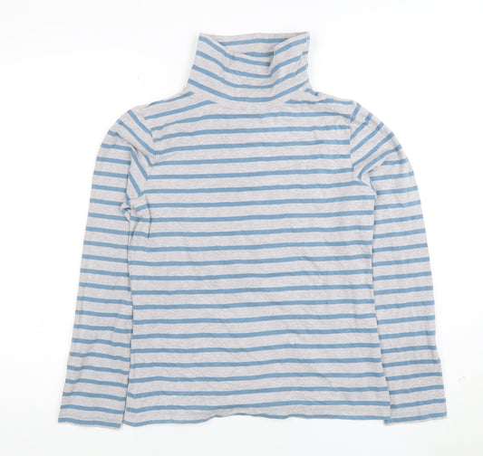 Seasalt Women Blue Striped Roll Neck Cotton Long Sleeve Top Size 12