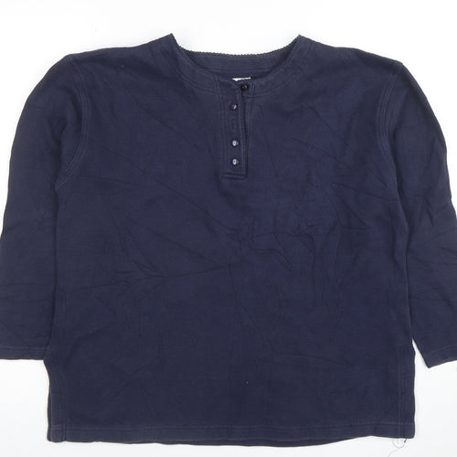 Laura Ashley Women's Blue Henley Cotton 3/4 Sleeve Top M