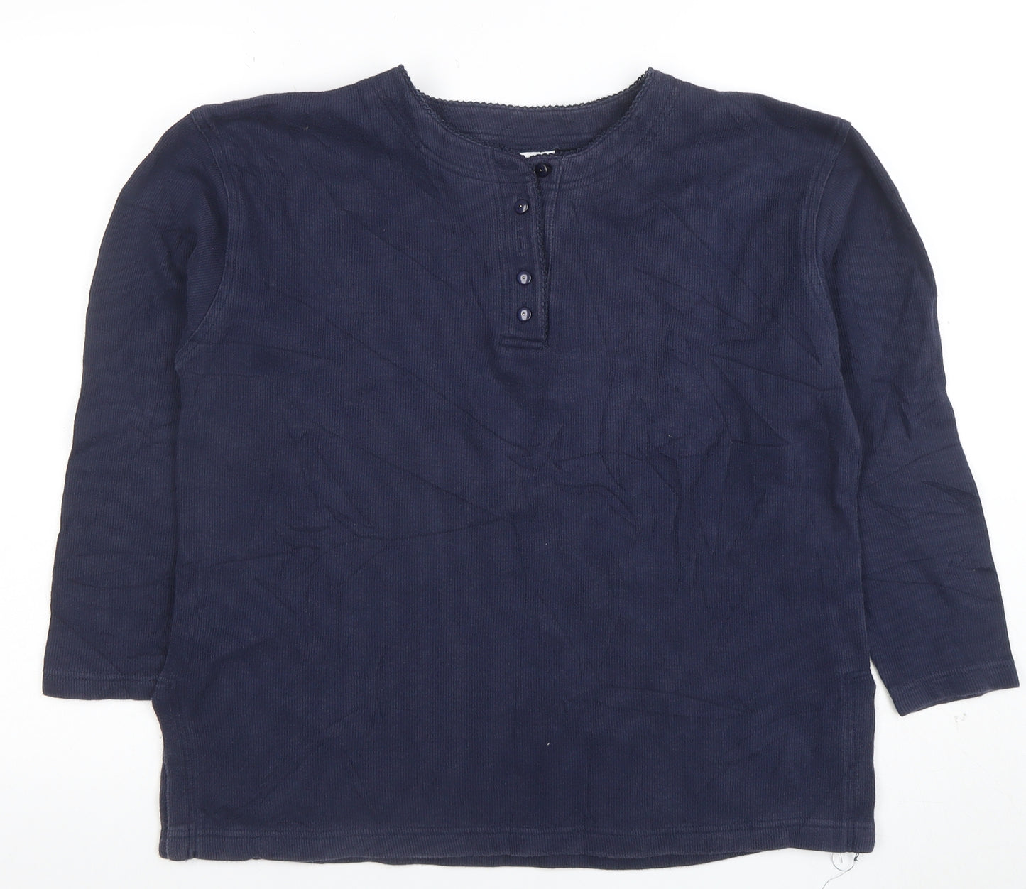 Laura Ashley Women's Blue Henley Cotton 3/4 Sleeve Top M