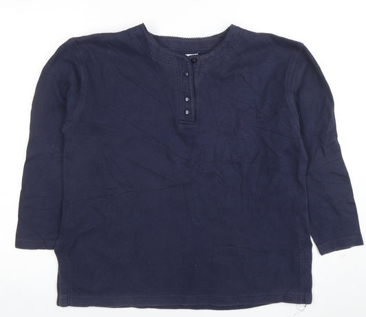 Laura Ashley Women's Blue Henley Cotton 3/4 Sleeve Top M