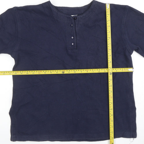 Laura Ashley Women's Blue Henley Cotton 3/4 Sleeve Top M