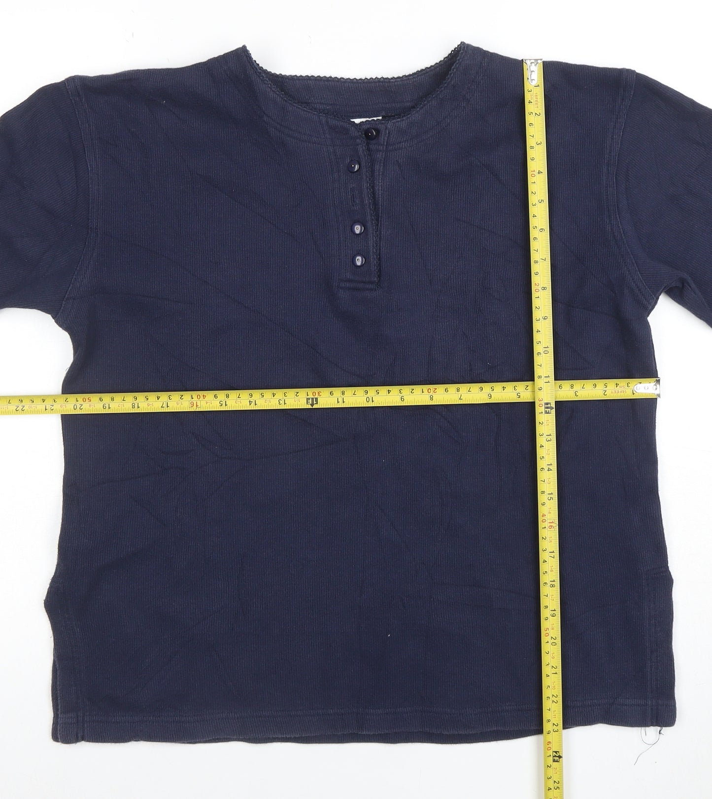 Laura Ashley Women's Blue Henley Cotton 3/4 Sleeve Top M