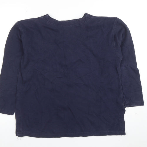 Laura Ashley Women's Blue Henley Cotton 3/4 Sleeve Top M