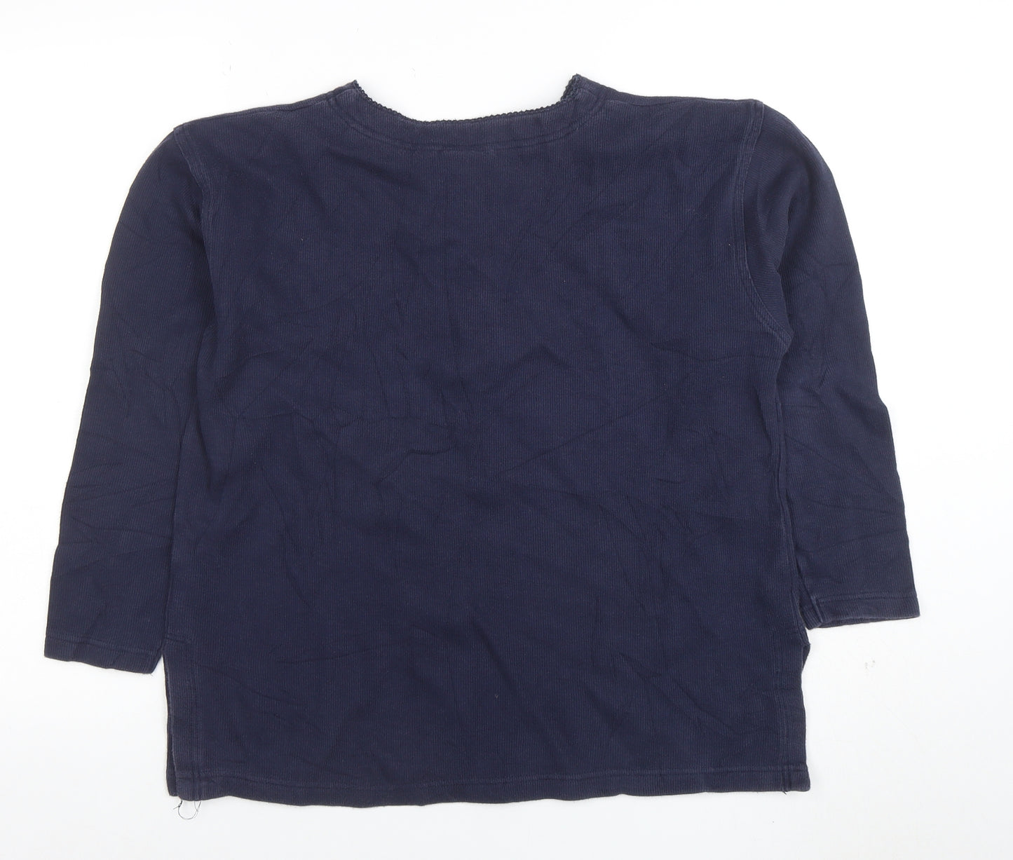 Laura Ashley Women's Blue Henley Cotton 3/4 Sleeve Top M