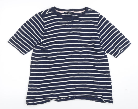 Crew Clothing Company Women Blue Striped Cotton T-Shirt Size 14