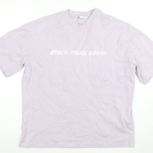 ZARA Womens Purple Cotton T-Shirt S Crew Neck Summer Top