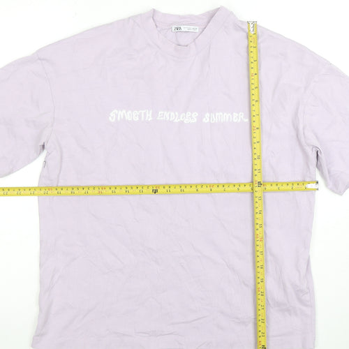 ZARA Womens Purple Cotton T-Shirt S Crew Neck Summer Top