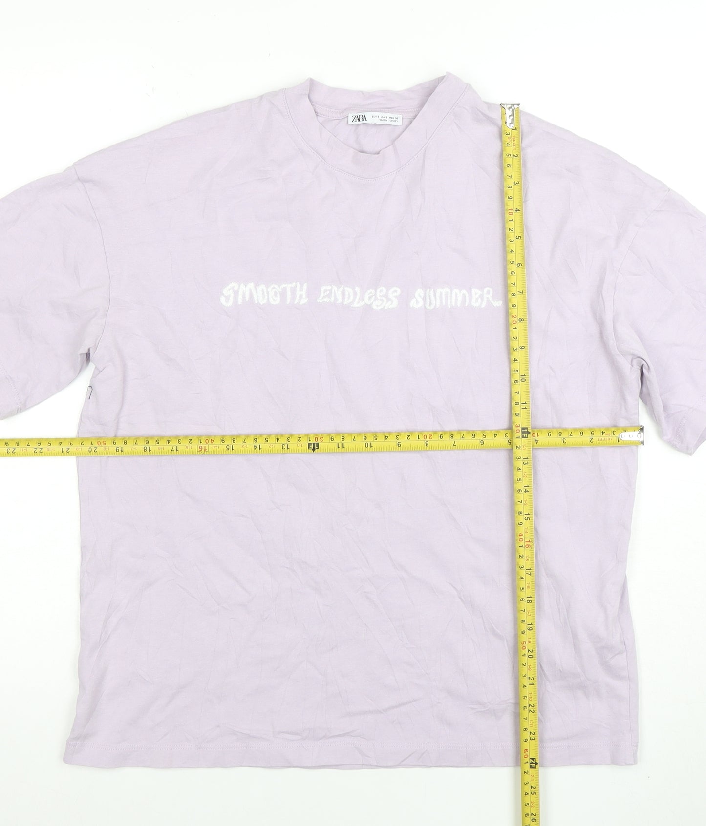 ZARA Womens Purple Cotton T-Shirt S Crew Neck Summer Top