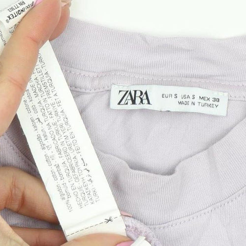 ZARA Womens Purple Cotton T-Shirt S Crew Neck Summer Top