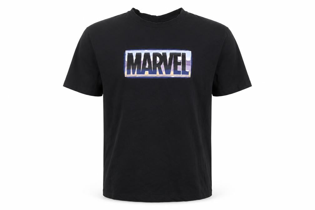 Front view of Marvel Men's Black 2XL Crew Neck Graphic T-Shirt